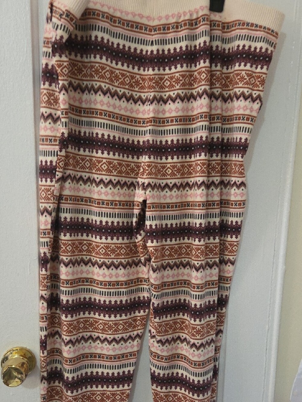 Cuddl Duds NWT Cream Fair Isle Crewneck PJ Set with Pink & Brown Accents XXL - Picture 8 of 15